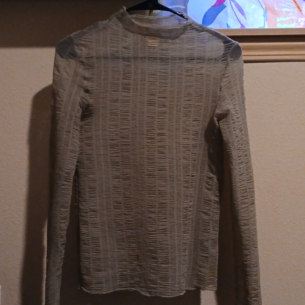 Long sleeve Sheer mock turtle neck light army green color